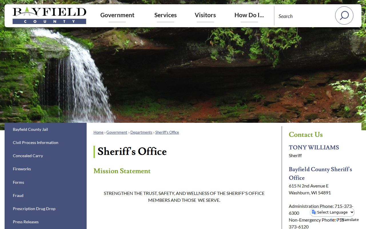 Bayfield County arrest search sheriff headquarters contacts