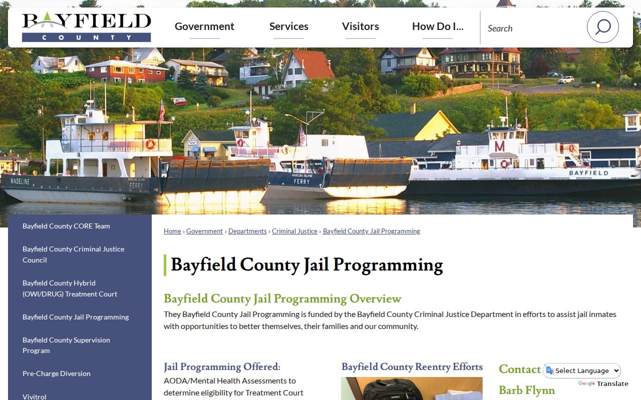 Bayfield County arrest custody jail treatment and reentry programs