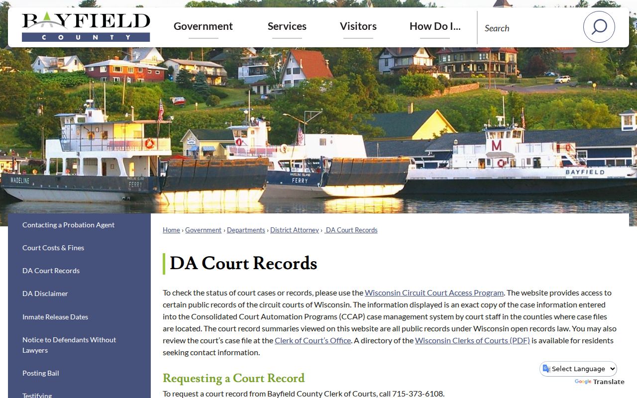Bayfield County court case records and WCCA instructions