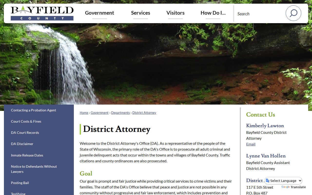 Bayfield County District Attorney criminal court charging office