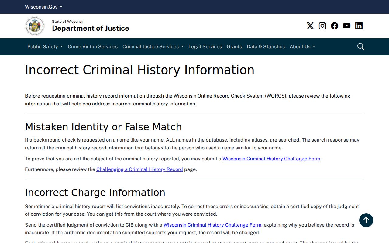 Correcting an inaccurate Bayfield County criminal history through Wisconsin DOJ