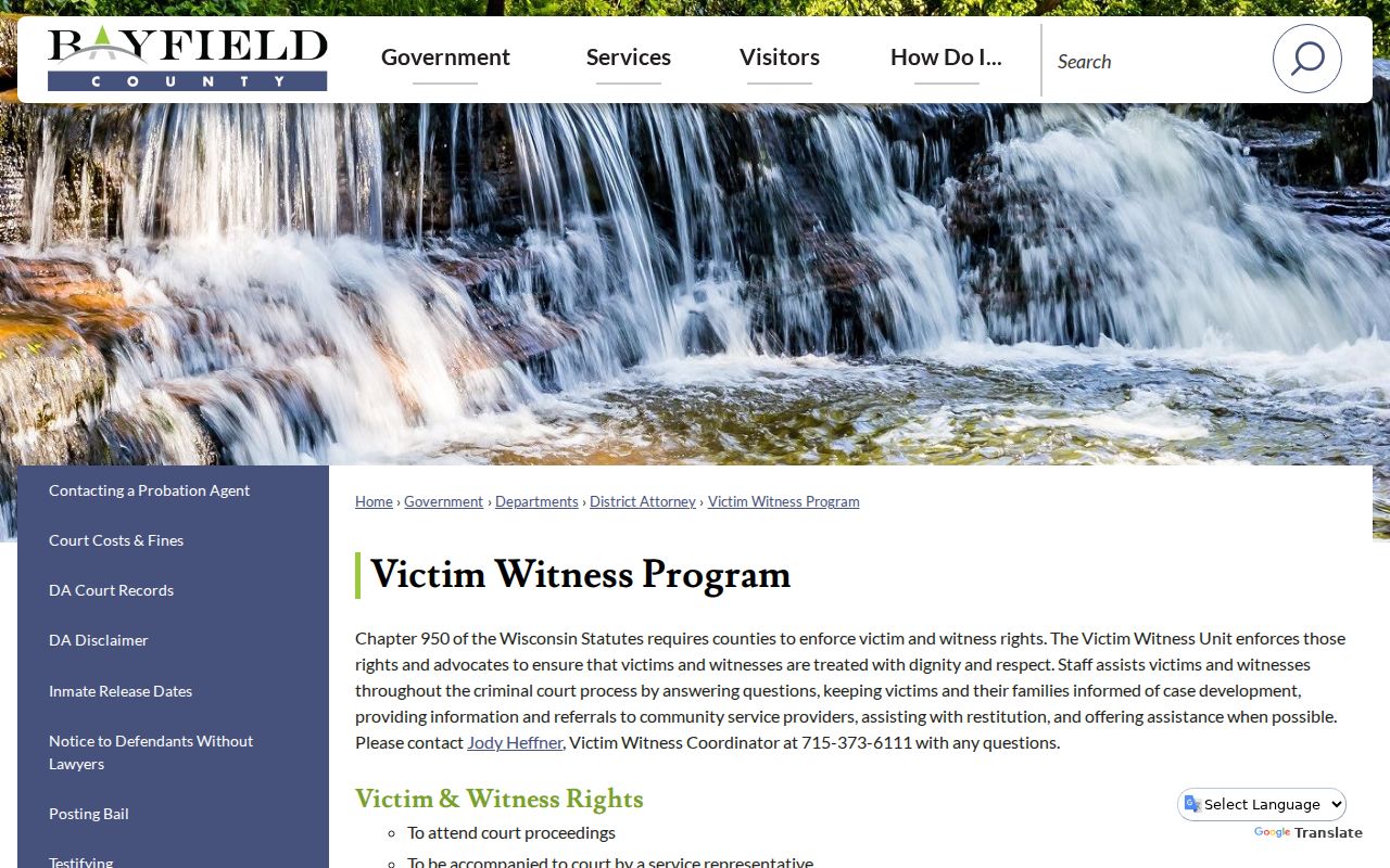 Bayfield County criminal case support through the Victim Witness Program