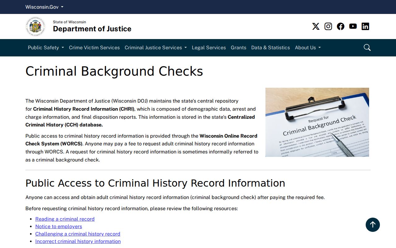 Bayfield County criminal history and Wisconsin DOJ CCH explanation